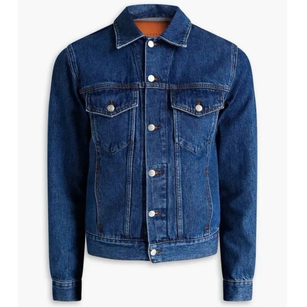 SANDRO French Luxury Brand from Paris Blue Denim Jacket with Tie Die Back. - Picture 3 of 13